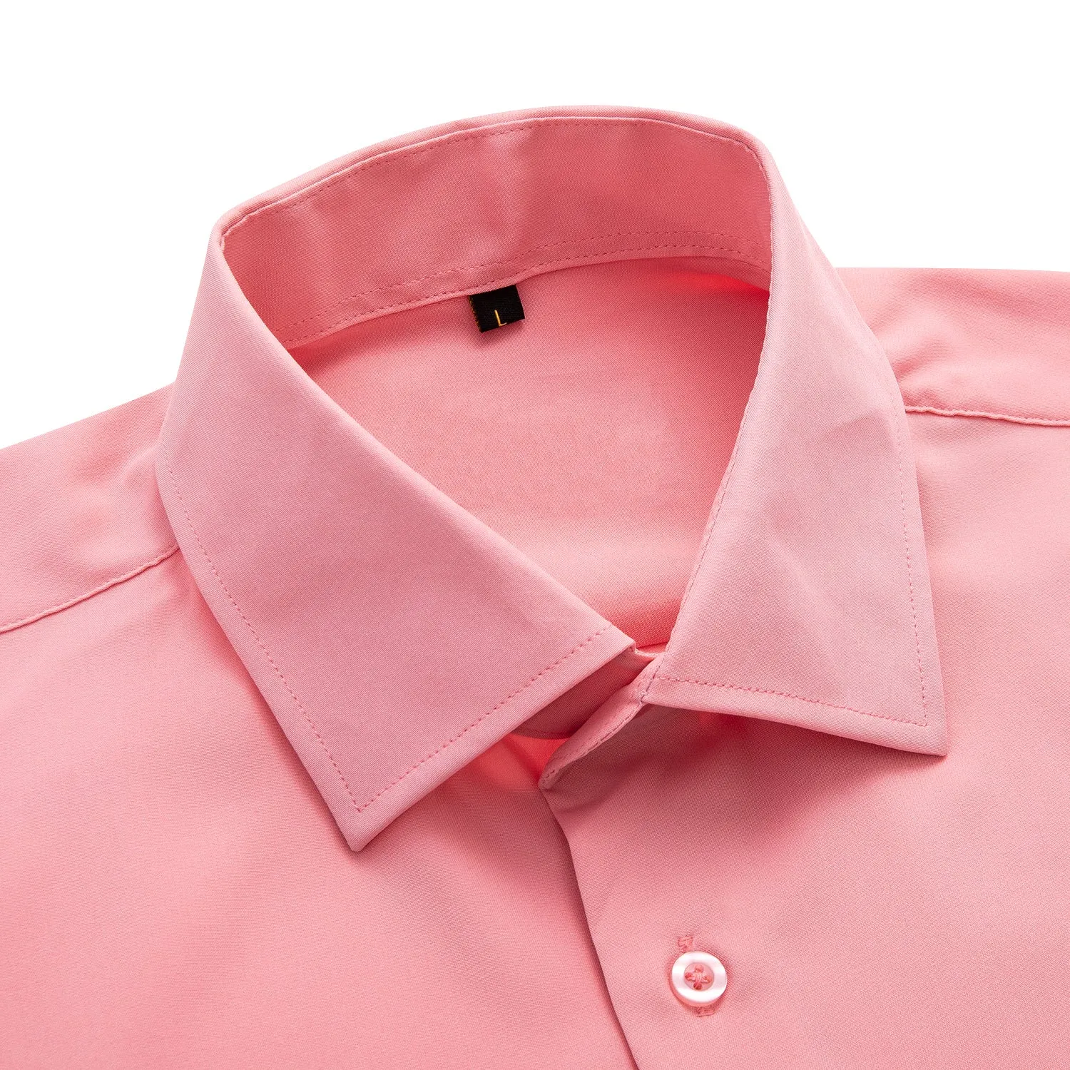 Light Pink Solid Cotton Stretchy Fabric Men's Long Sleeve Shirt