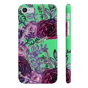 Lime Green Slim iPhone/ Samsung Galaxy Floral Purple Rose Phone Case, Made in UK