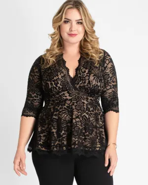 Linden Lace Peplum Top | BLACK LACE/NUDE LINING