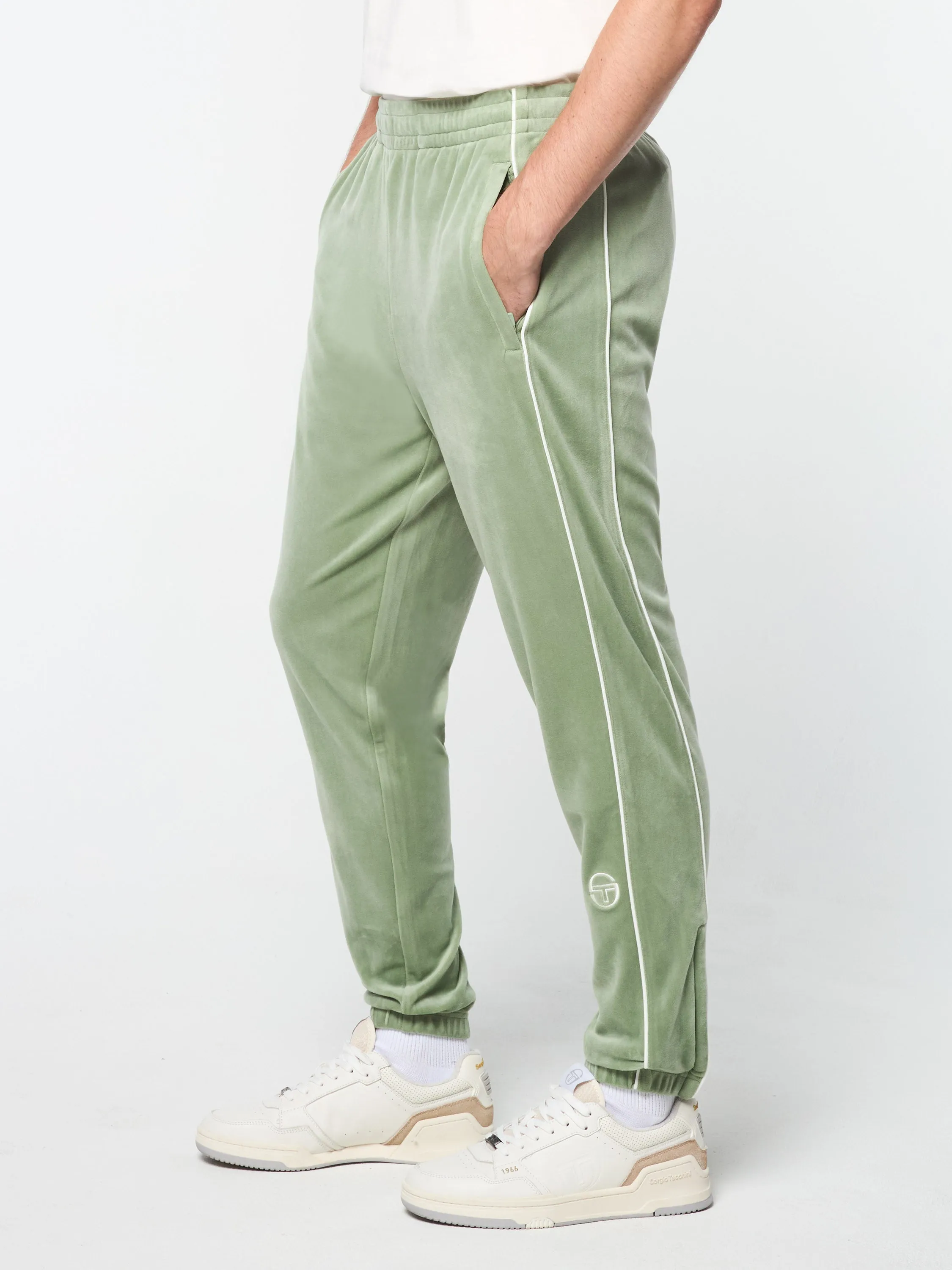 Lioni Velour Track Pant- Hedge Green