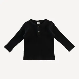 long sleeve basic henley tee | black licorice | organic cotton thermal
