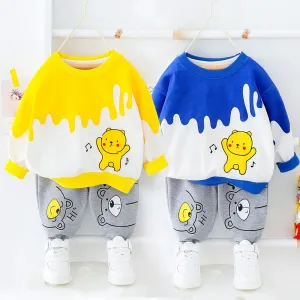 Long Sleeved Cartoon Music Bear Kids Sweater Jogger Outfit