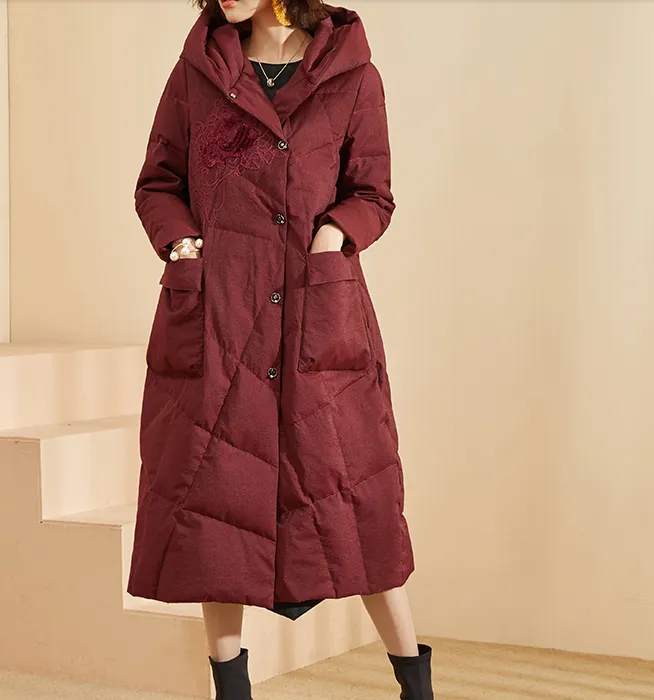 Long Winter Duck Down Jacket, Hooded Down Jacket Women Coat