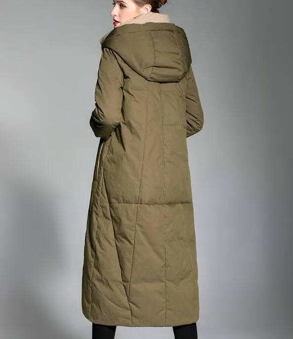 Long Women Down Coat Hooded Winter Loose 90% Duck Down Jackets