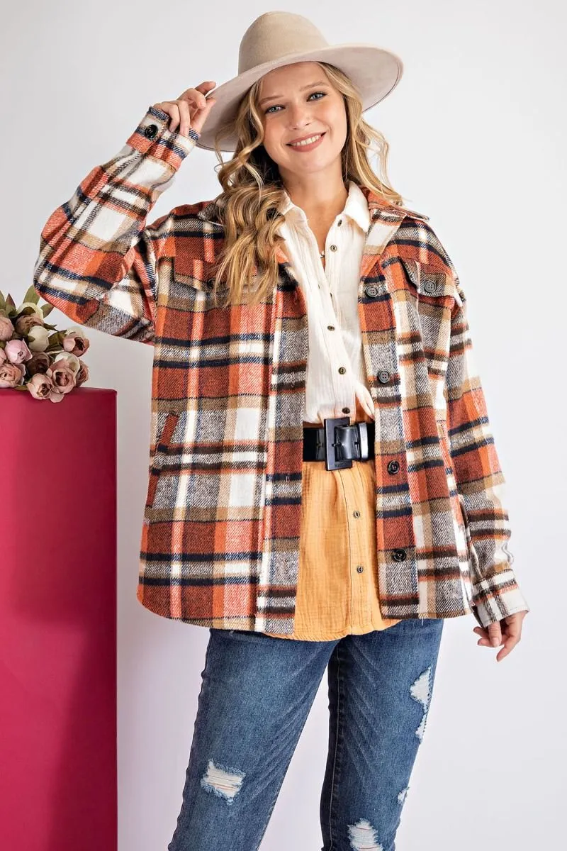 Loose fit plaid print shirt jacket (shacket)