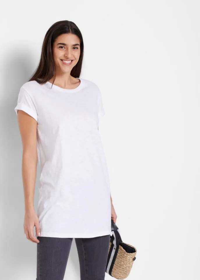 Loose long shirt with short sleeves Bpc Bonprix Collection, white