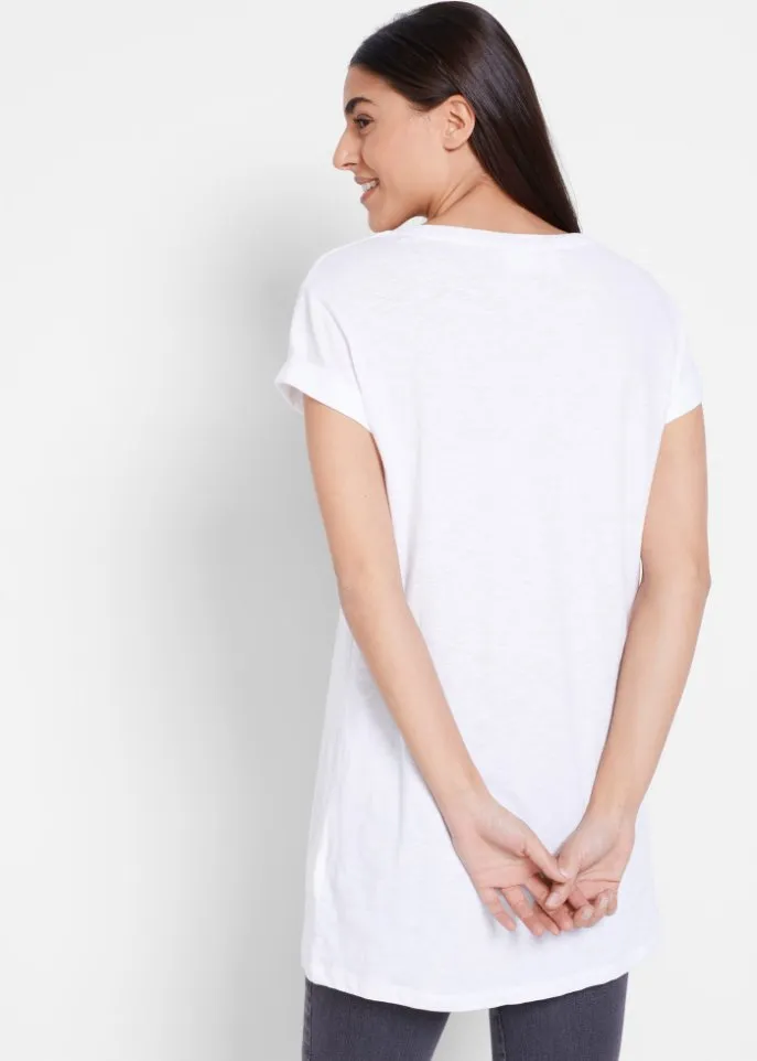 Loose long shirt with short sleeves Bpc Bonprix Collection, white