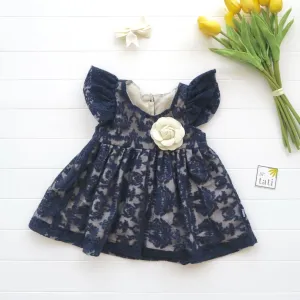 Lotus Dress in Baroque Tulle Navy