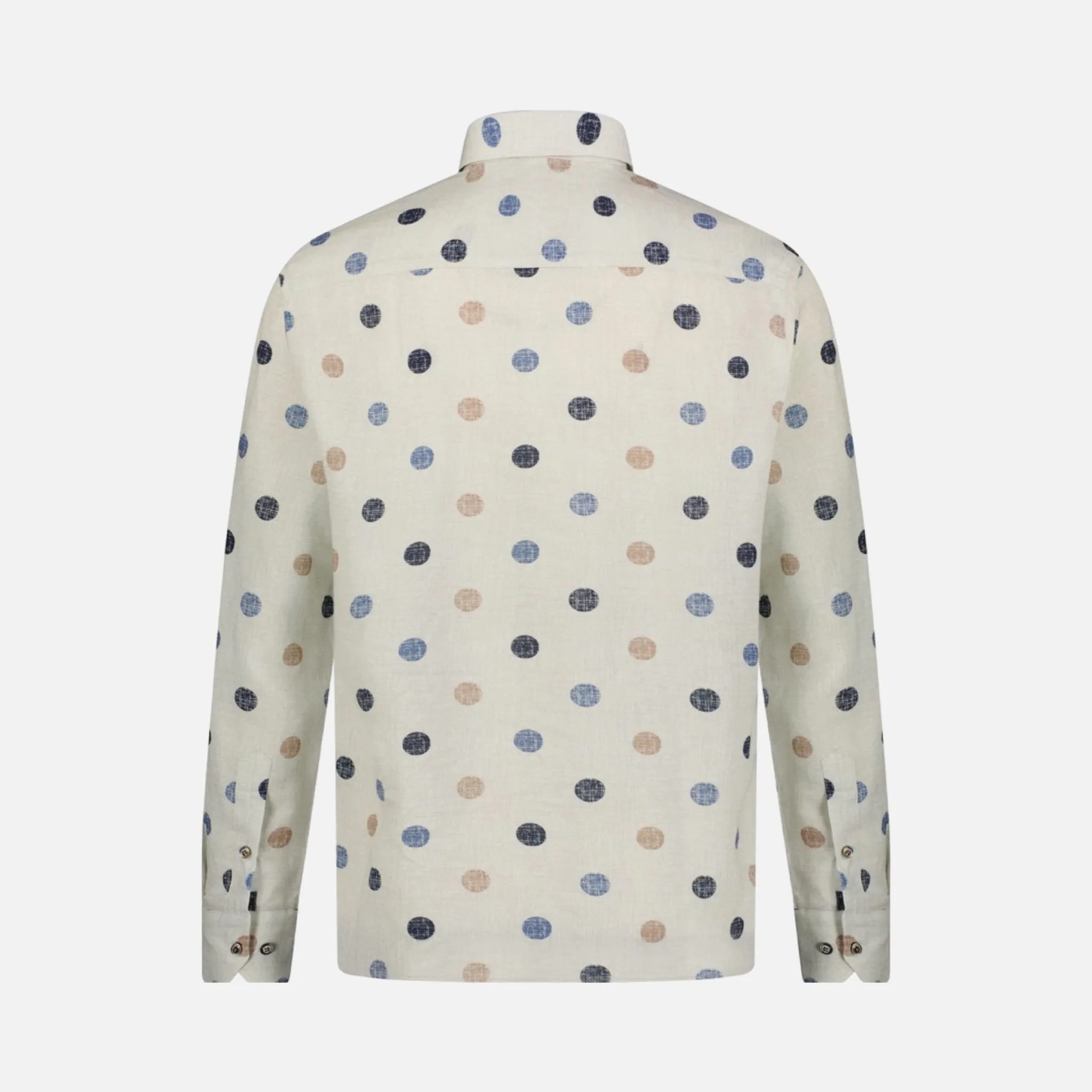 Luchiano Visconti Men's Cotton and Linen Shirt 5037 Blue, Beige, and Cream Polka Dot Print