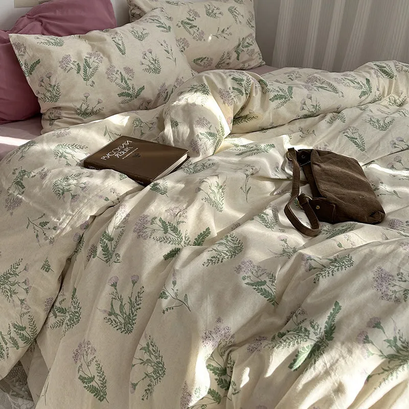 Luxury Pastoral Cotton Bedding Set – Floral & Plant Design, High-Quality Quilted Bedspread"