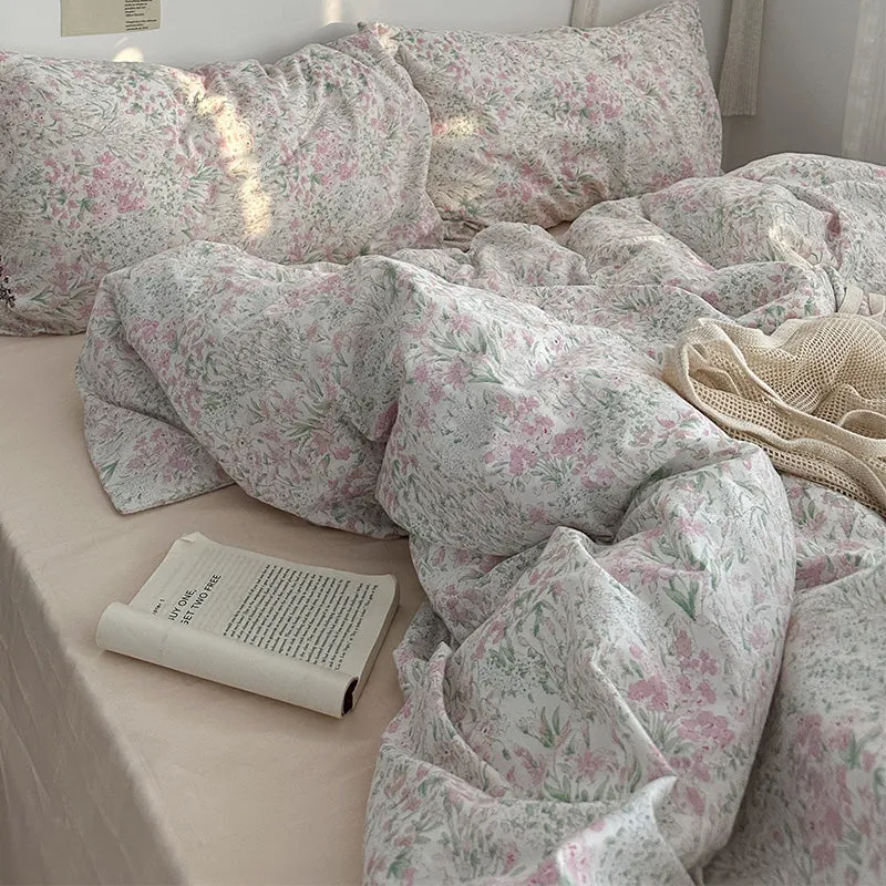 Luxury Pastoral Cotton Bedding Set – Floral & Plant Design, High-Quality Quilted Bedspread"