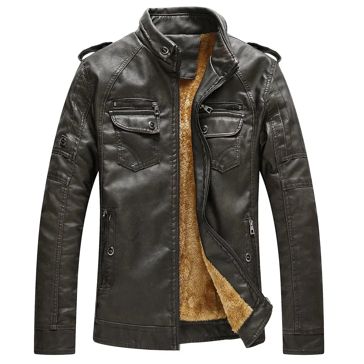 MaiDangDi Winter Men's Washed Leather Jacket European and American Casual Thickened Men's Coat Men's Thick Leather Jacket