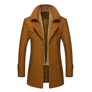 Men Scarf Collar Mid-Length Cotton Padded Thick Warm Woollen Coat