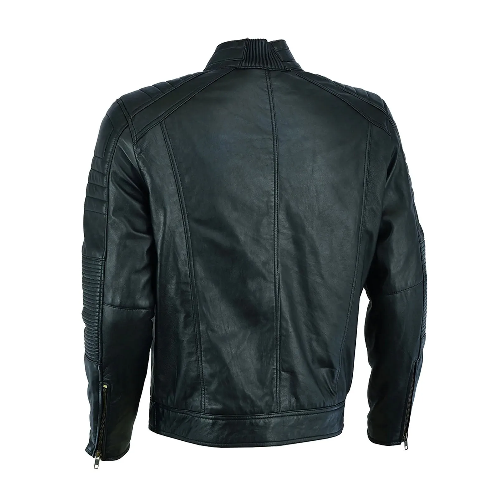 Men Slim Fit Lambskin Leather Jacket Retro Motorcycle Biker Jacket Black