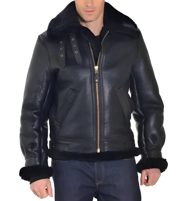 MEN’S AVIATOR RAF B3 BLACK TOP QUALITY LEATHER BOMBER FLYING JACKET