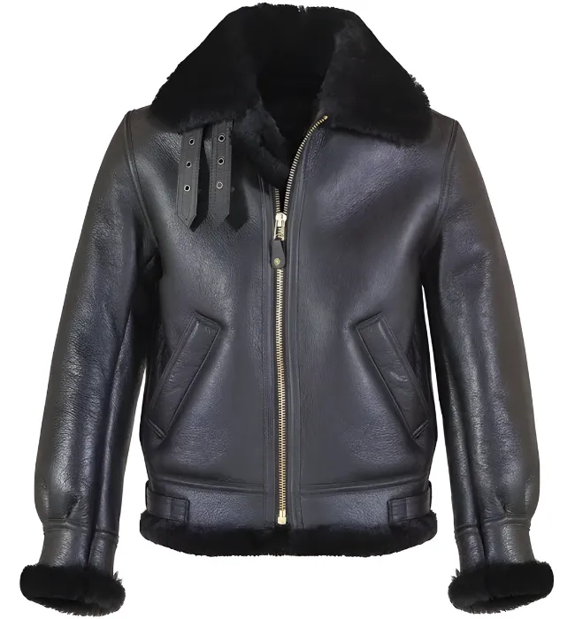 MEN’S AVIATOR RAF B3 BLACK TOP QUALITY LEATHER BOMBER FLYING JACKET