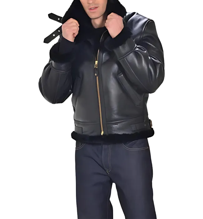 MEN’S AVIATOR RAF B3 BLACK TOP QUALITY LEATHER BOMBER FLYING JACKET