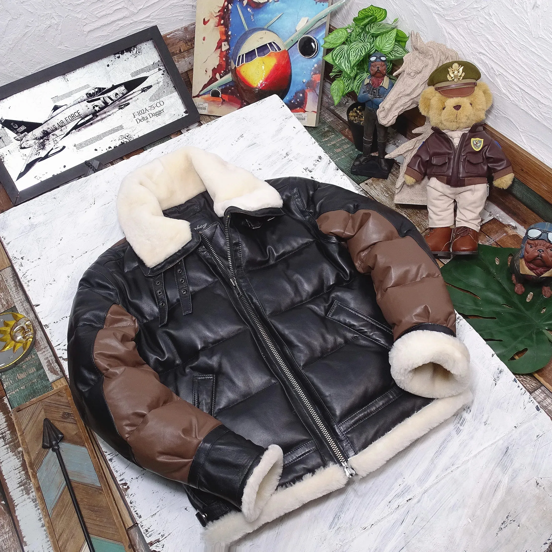 Men's B3 Down Coat Shearling Military Style Jacket