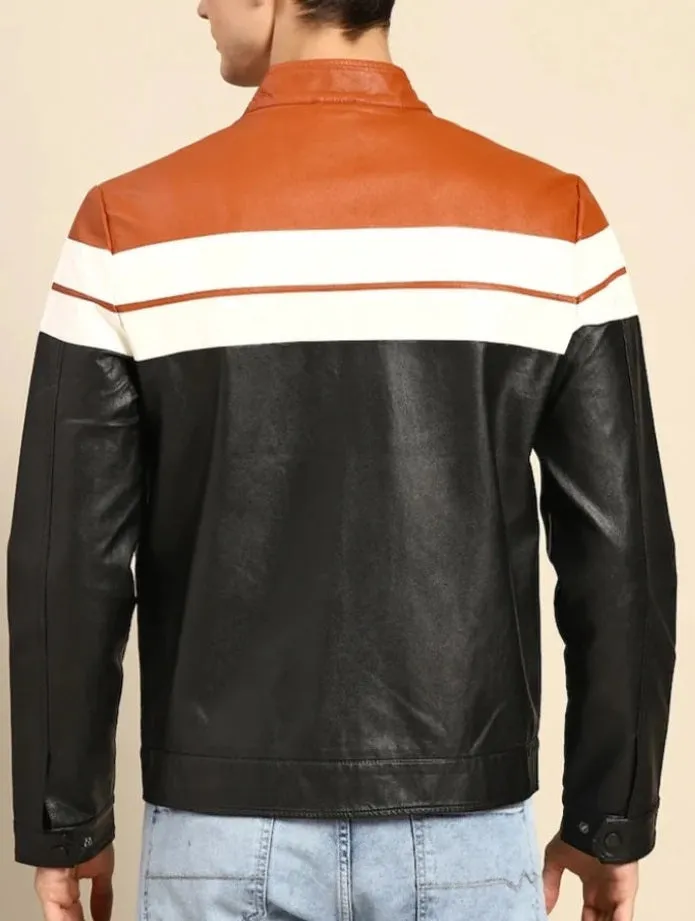 Men's Black and Brown Casual Leather Jacket