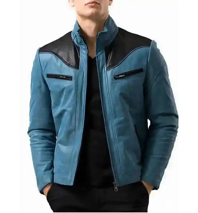 Men’s Blue and Black Leather Jacket