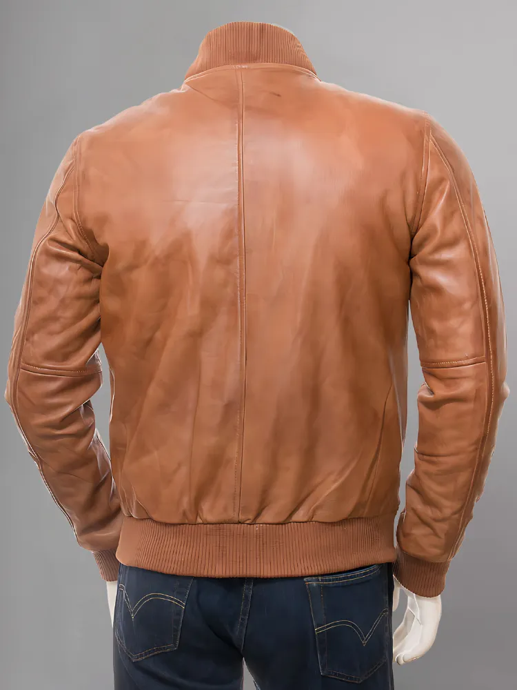 Mens Camel Suede Leather Bomber Jacket