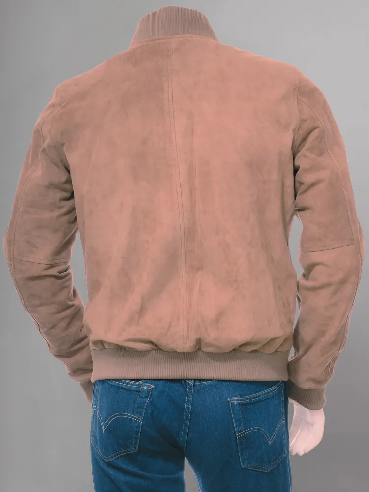 Mens Camel Suede Leather Bomber Jacket