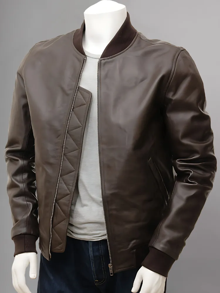 Mens Camel Suede Leather Bomber Jacket