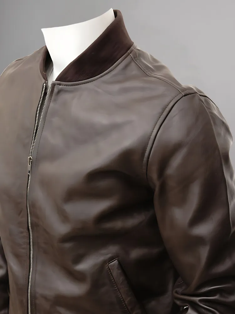 Mens Camel Suede Leather Bomber Jacket