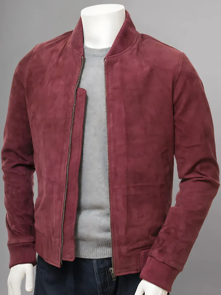 Mens Camel Suede Leather Bomber Jacket