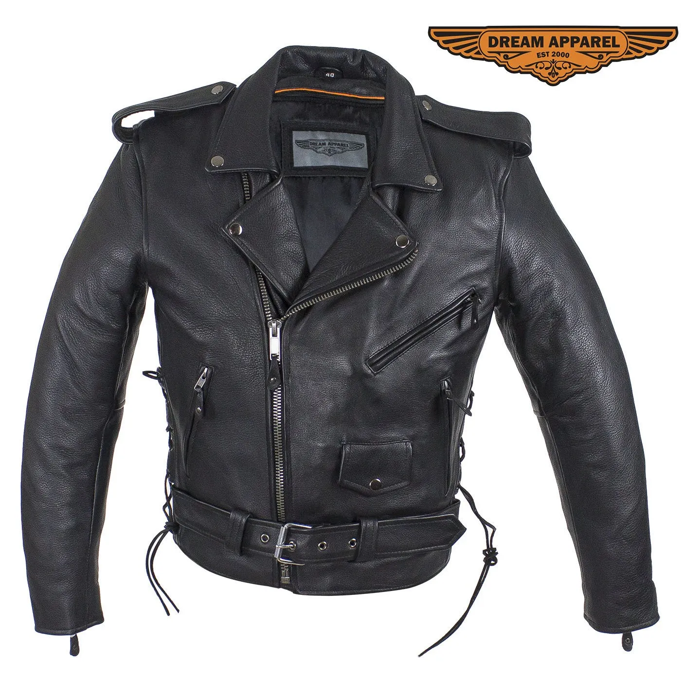 Mens Classic Style Motorcycle Jacket With Side Laces