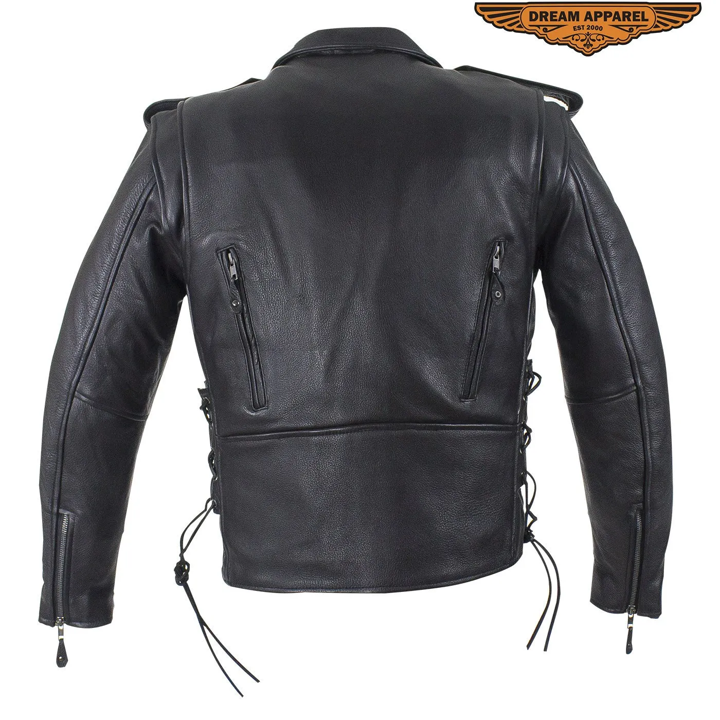 Mens Classic Style Motorcycle Jacket With Side Laces