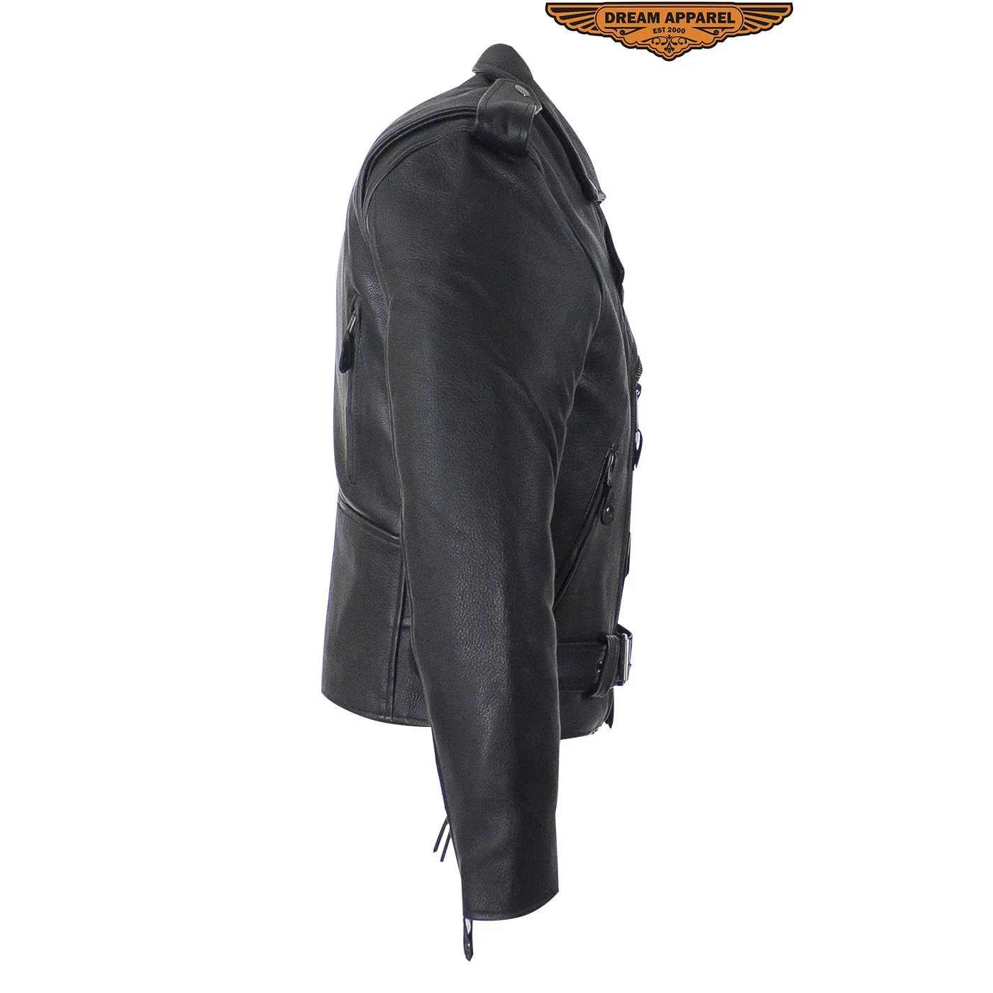 Mens Classic Style Motorcycle Jacket With Side Laces