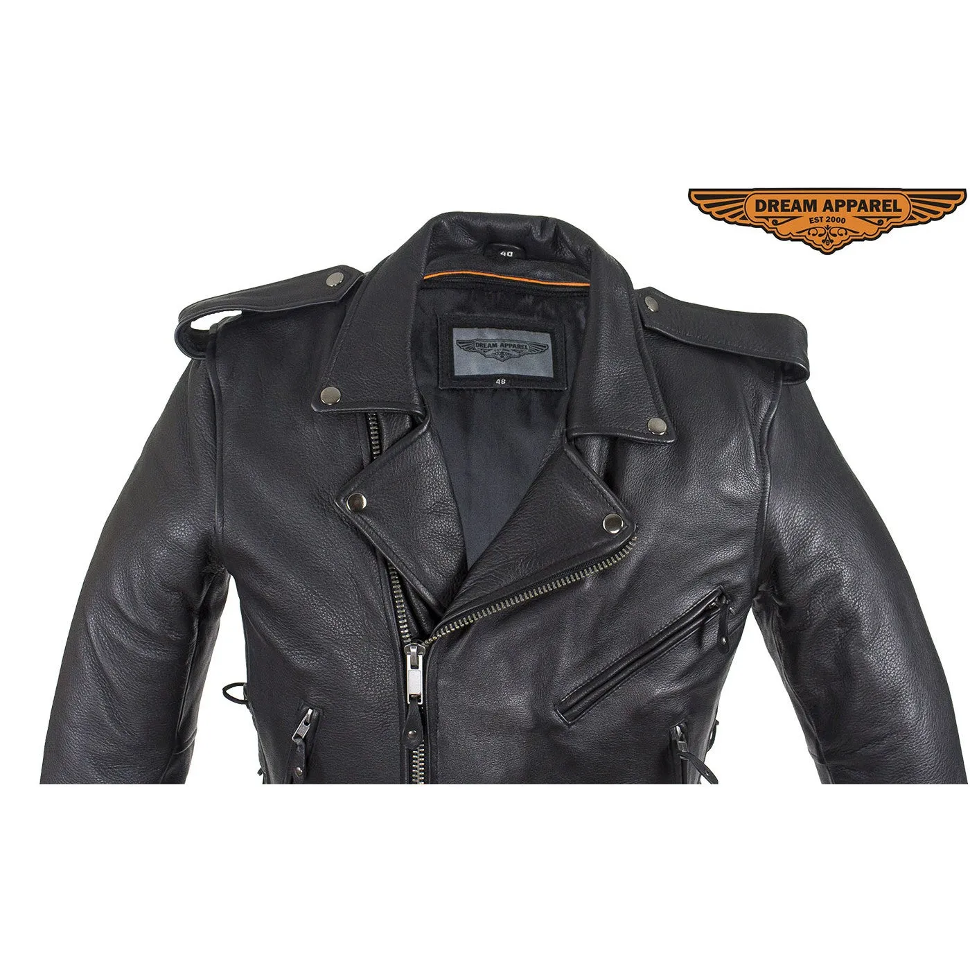 Mens Classic Style Motorcycle Jacket With Side Laces