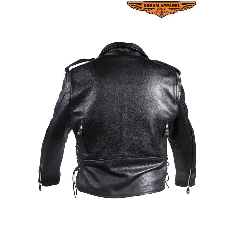 Mens Classic Style Motorcycle Jacket With Side Laces