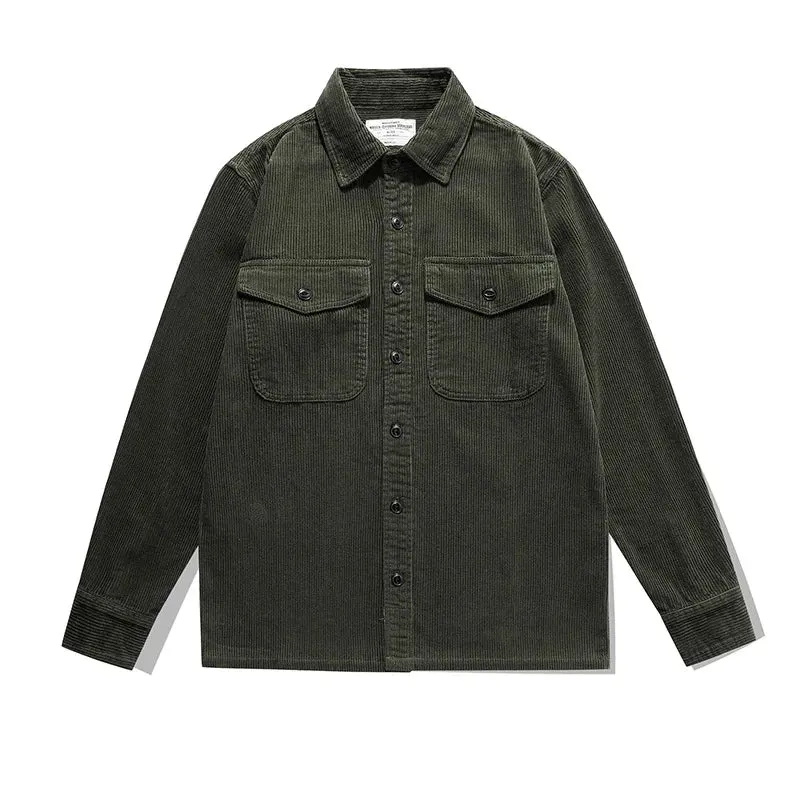 Men's Corduroy Shirt Pockets Safari Jacket Streetwear Clothes