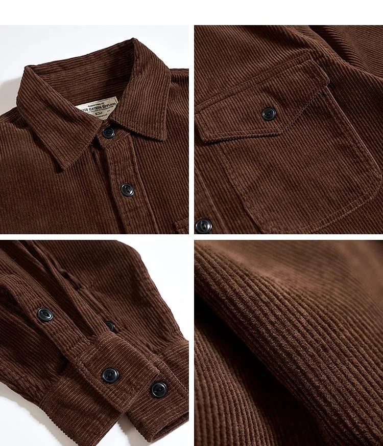 Men's Corduroy Shirt Pockets Safari Jacket Streetwear Clothes