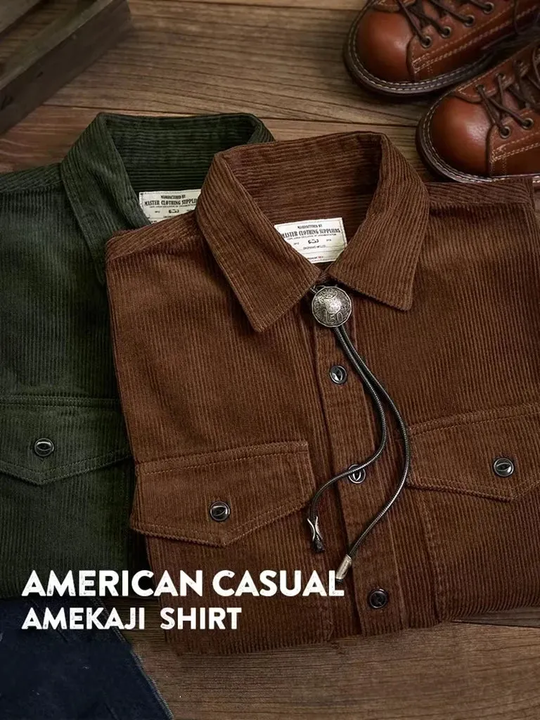 Men's Corduroy Shirt Pockets Safari Jacket Streetwear Clothes