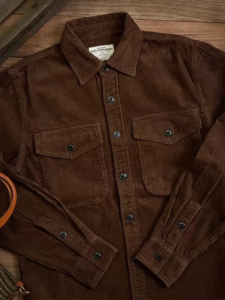 Men's Corduroy Shirt Pockets Safari Jacket Streetwear Clothes