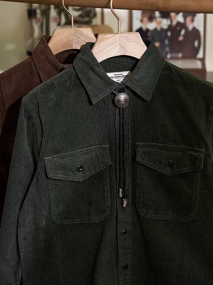 Men's Corduroy Shirt Pockets Safari Jacket Streetwear Clothes