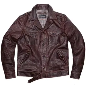 Men's Flight Leather Jacket Horsehide Slim Short Military Biker Uniform