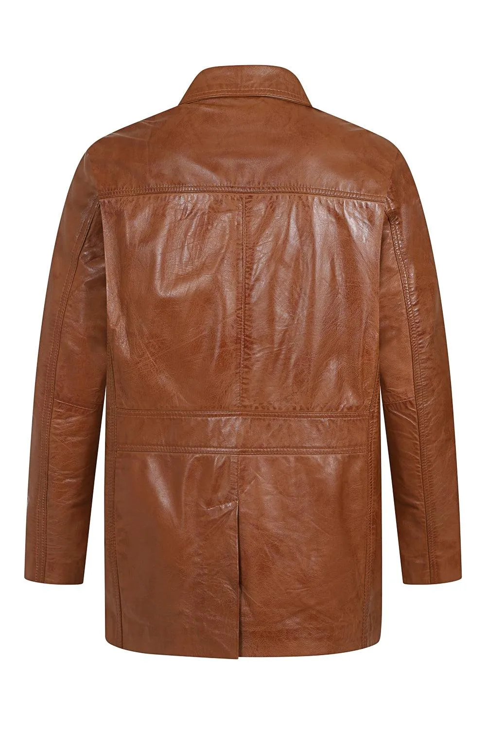 Men's Genuine Tan Leather Classic Button Front Jacket - 'STEVE' - 4350