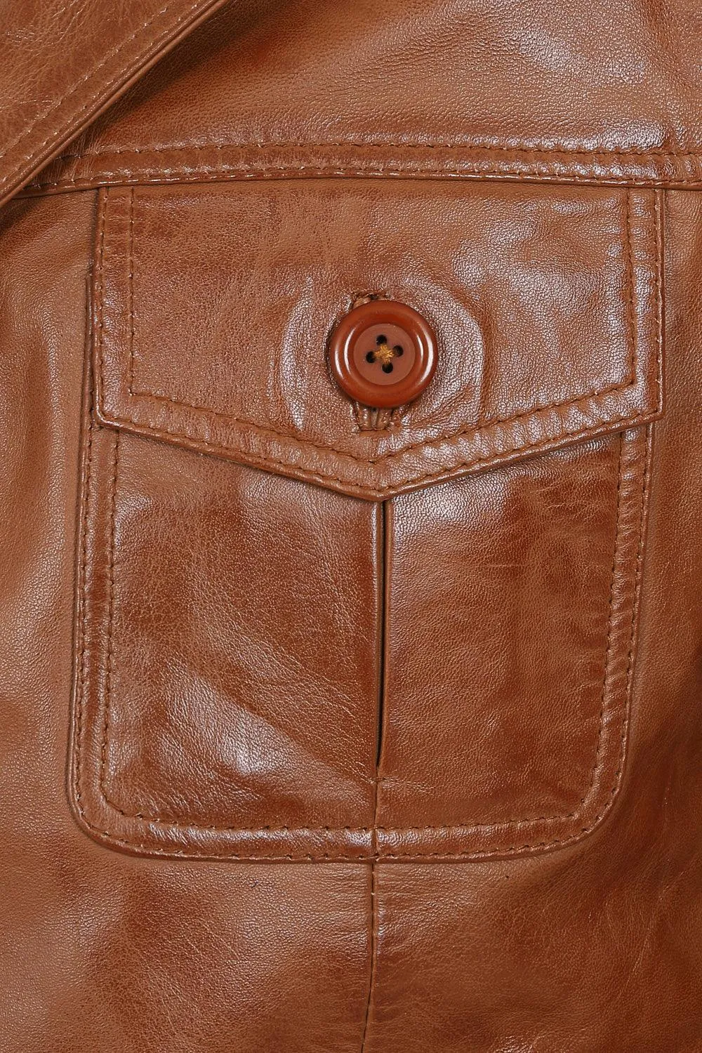 Men's Genuine Tan Leather Classic Button Front Jacket - 'STEVE' - 4350