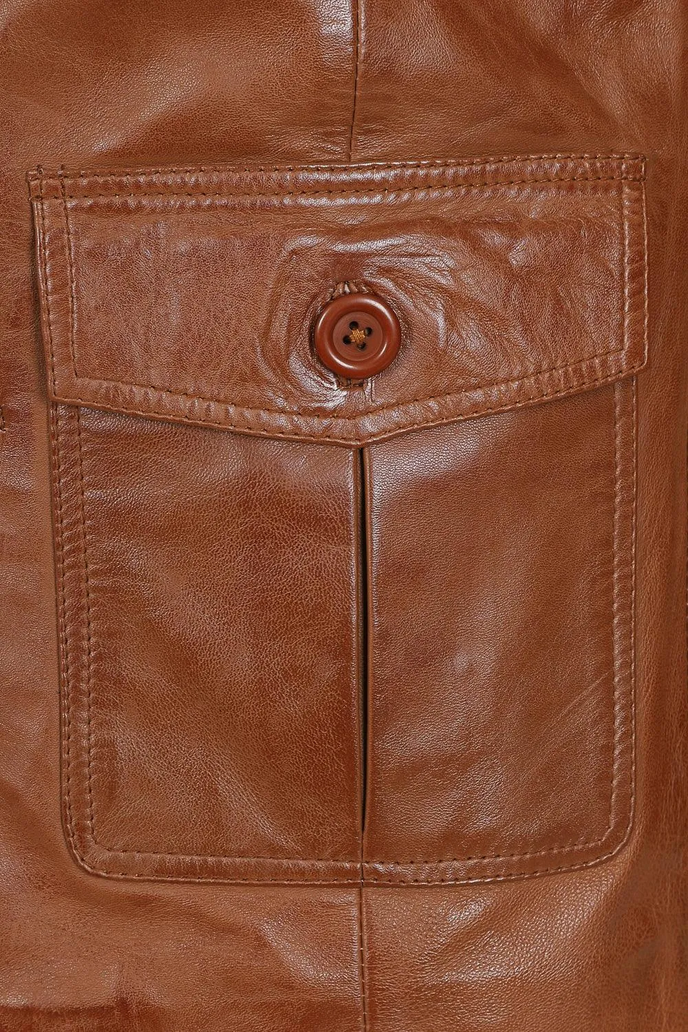 Men's Genuine Tan Leather Classic Button Front Jacket - 'STEVE' - 4350