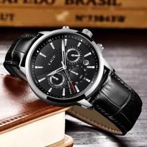 Men's Leather Strap Quartz Watch