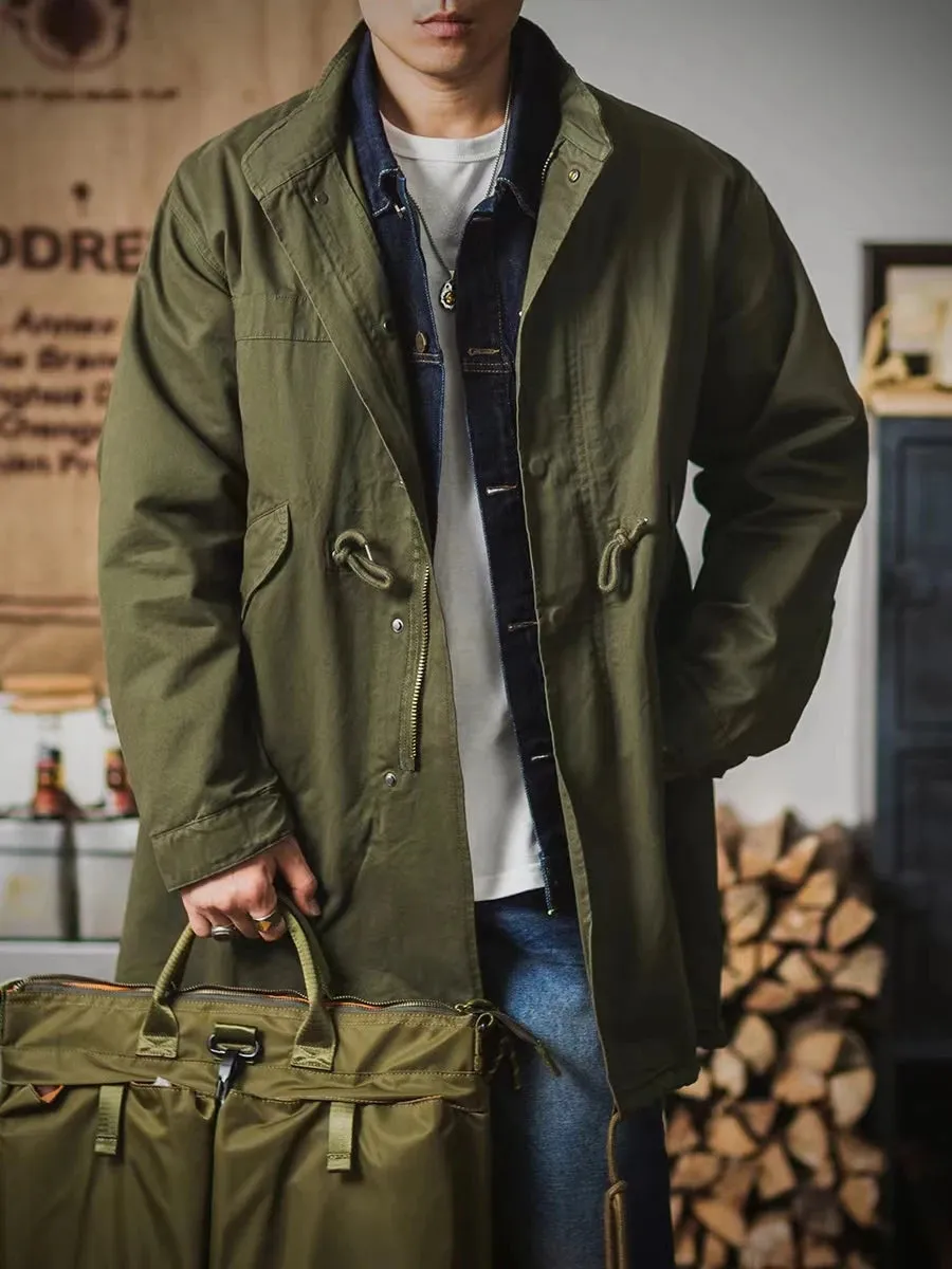 Men's M-51 Fishtail Parka Trench Coat - Army Green and Beige - Vintage Style