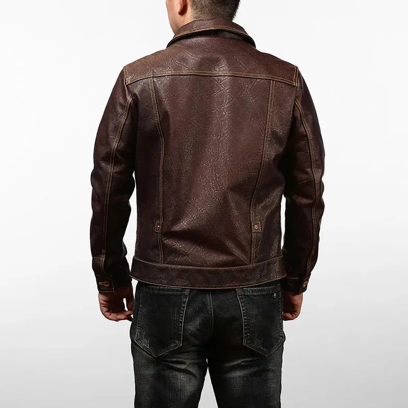 Men's Punk Motorcycle Biker Genuine Cowhide Leather Jacket