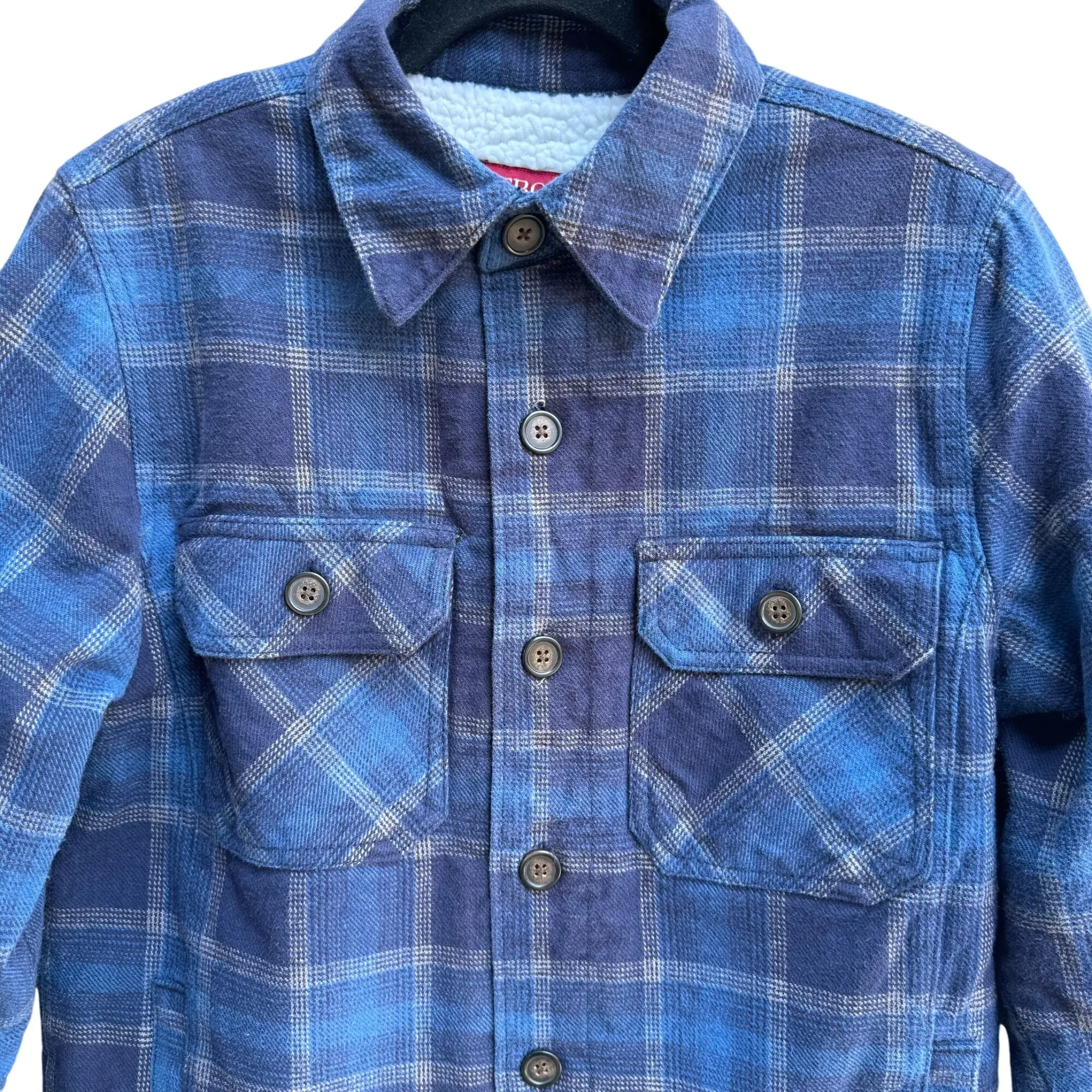 Merona Mens Blue Plaid Long Sleeve Button-Down Quilted Insulated Jacket – Small