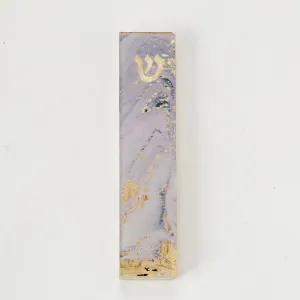 Mezuzah, Art Glass, "lilac Marble", Gold Accents, 5.5", Gift Box