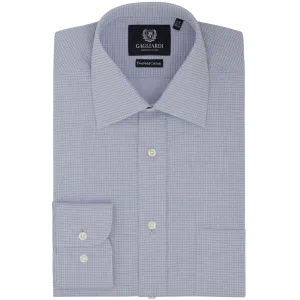 Mid Blue Checked Tailored Fit Classic Collar Shirt