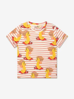 Mini Rodini Girls Unicorn Seahorse T-Shirt in Red